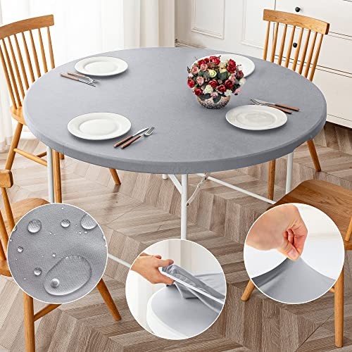 Round Fitted Tablecloth 2 Pack, Fit Table up 32"-36" Diameter Silver
