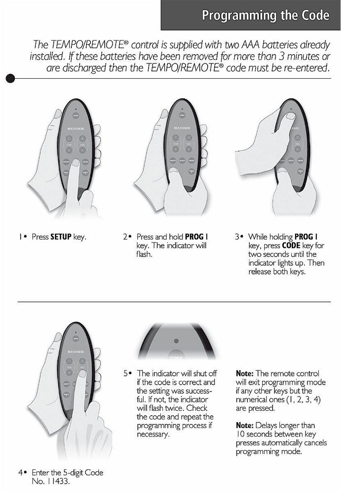 Mr. Steam REPLACEMENT Tempo/Plus Remote Control (NO Wall Mount) *OPEN BOX!*