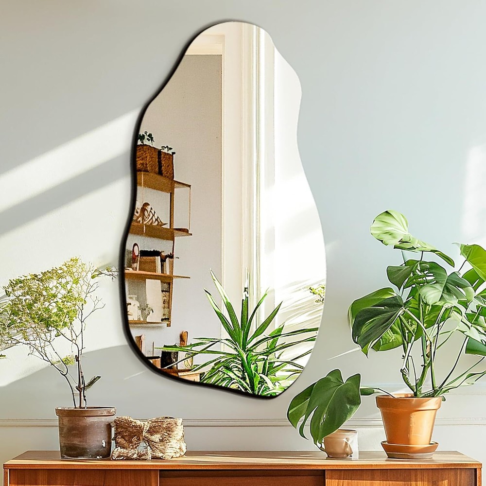 Irregular and asymmetrical wall mirror, modern decorative mirror hanging