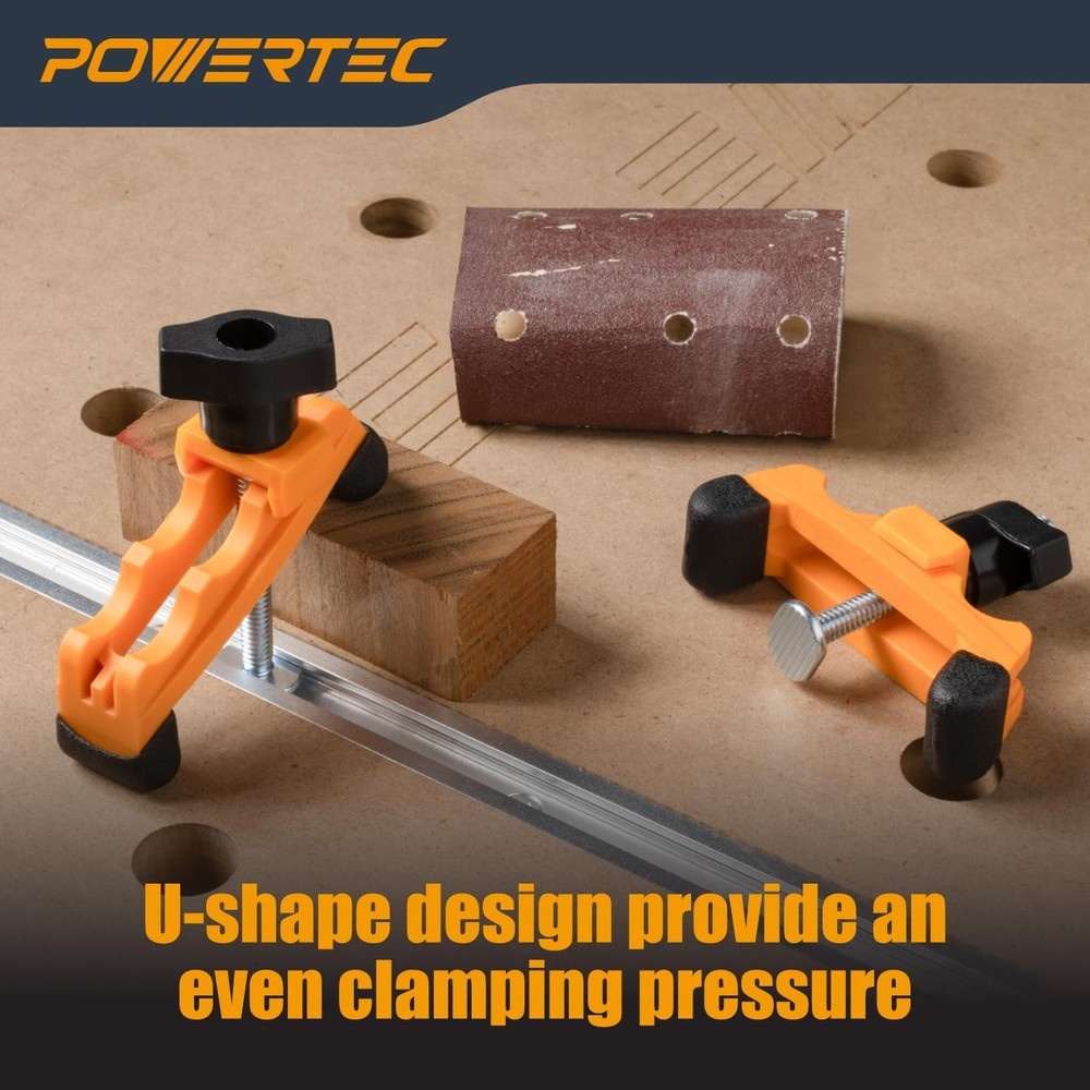 POWERTEC 2PK Adjustable Mini Hold Down Clamps, Multi-Positionable T Black