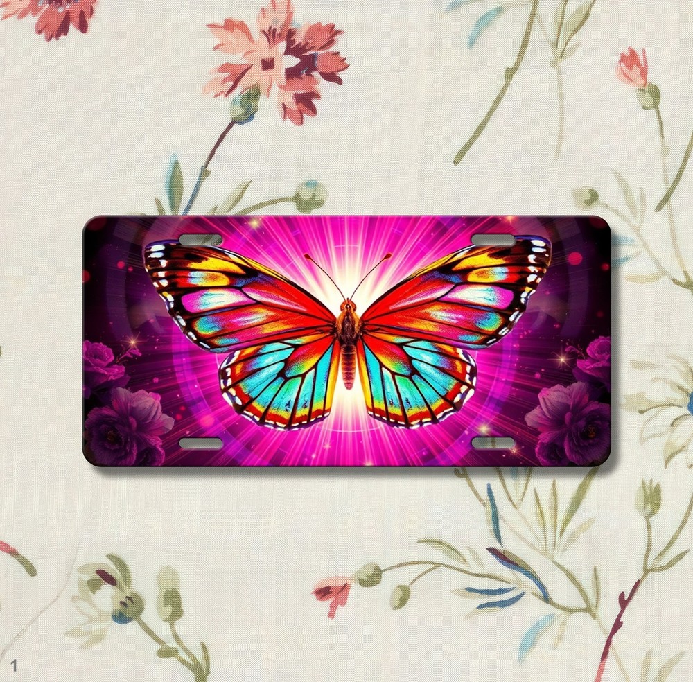 Fantasy Butterfly License Plate Auto Tag Custom Text Available Butterfly & Flowe