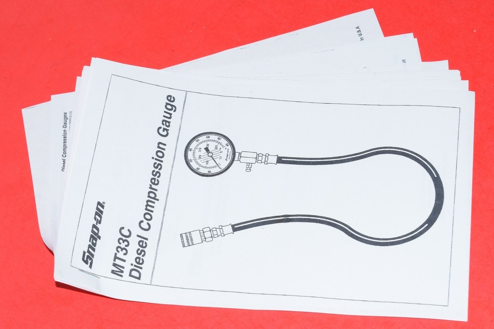 Snap-On Tools MT33 MT33C Diesel Compression Gauge Meter Instruction Manual Only