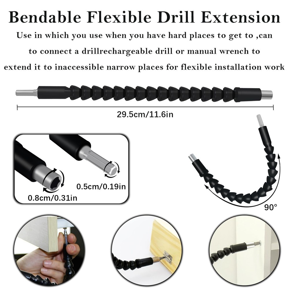 Flexible Drill Bit Extension, Super Bit, 11.6 inch Bendable Drill Bit Extensi...