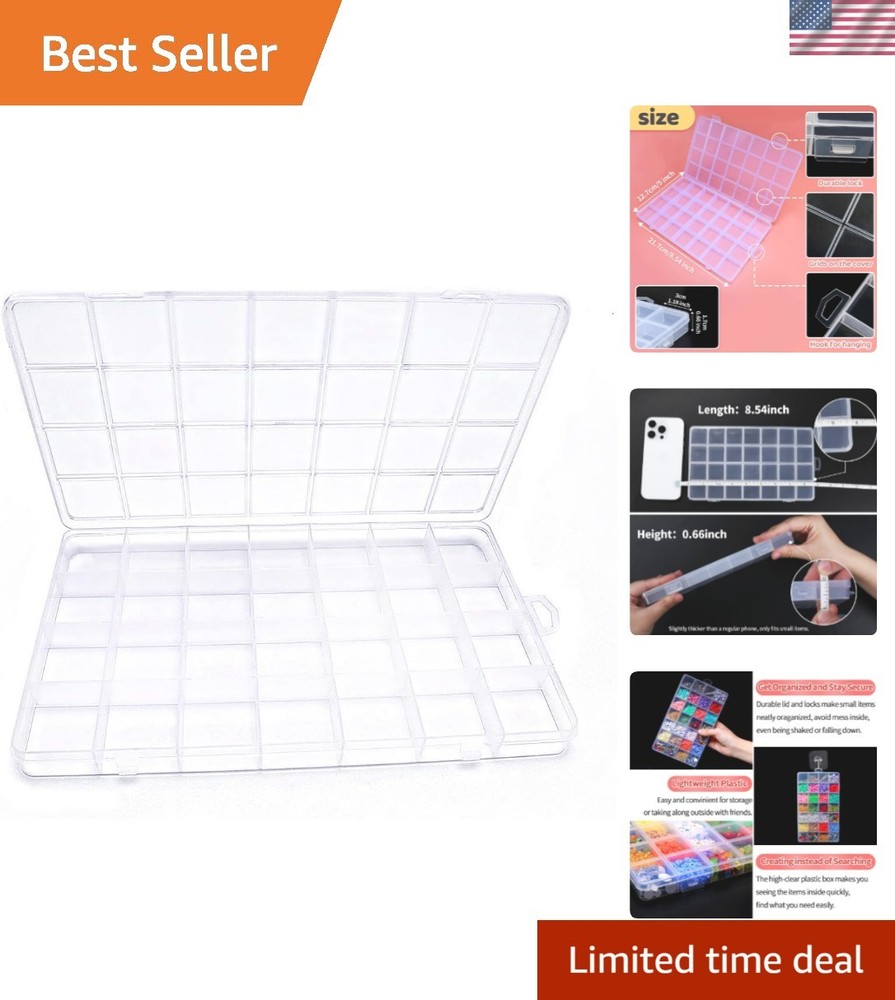 Elegant 28-Compartment Bead Organizer Box - Clear Plastic Crafts Storage