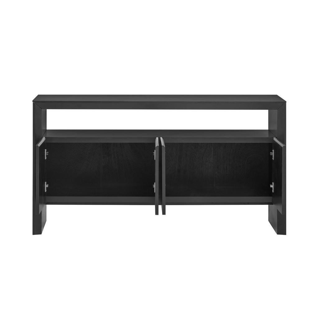 60" Modern Minimalist Solid Wood Veneer Sideboard (4 Doors+Open Shelf, Natural