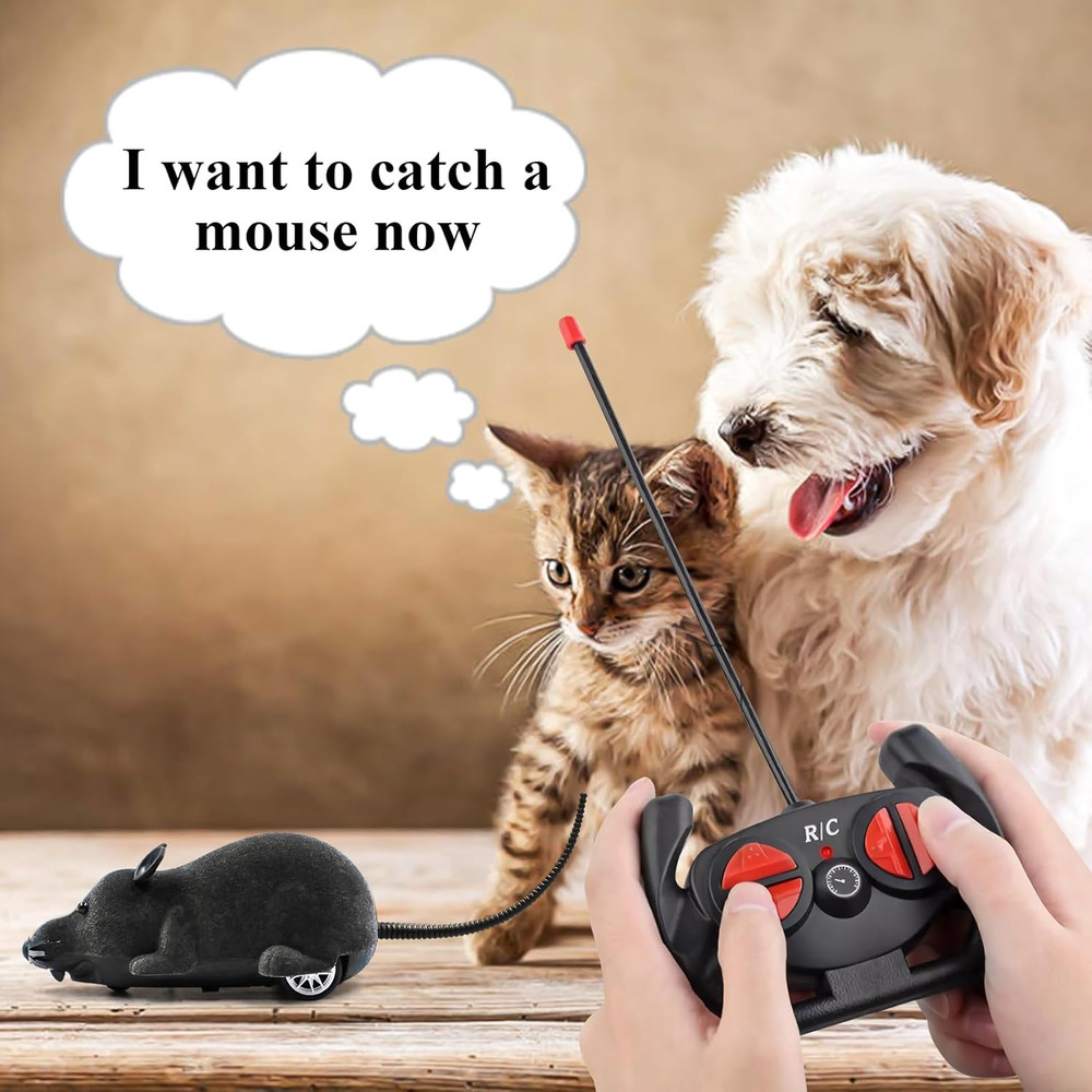 Remote Control Rat Toy, Electronic RC Mouse Toy Emulation Flocking Rat Toy Inter
