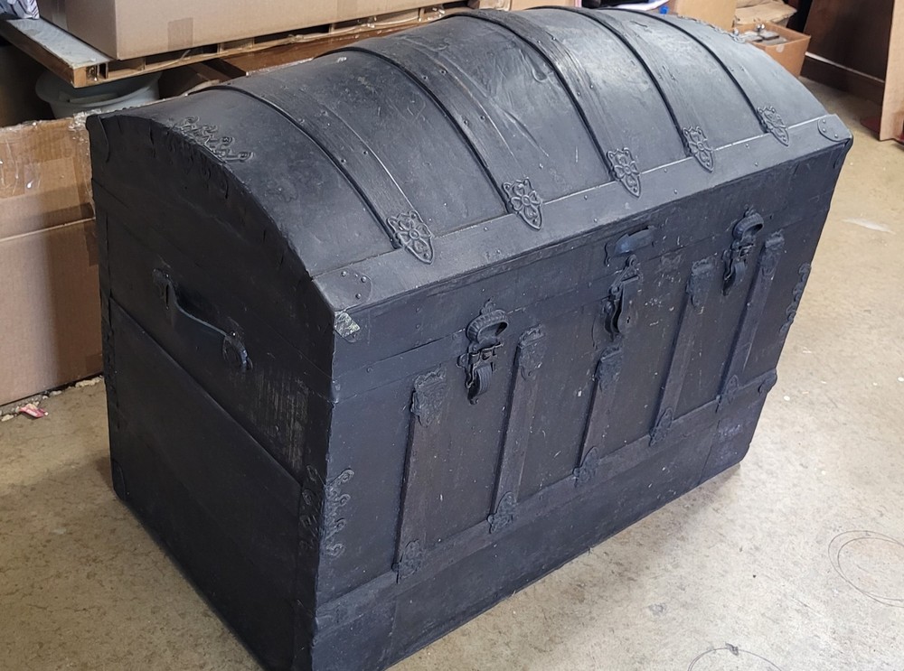 Antique Large Handmade Camelback Trunk