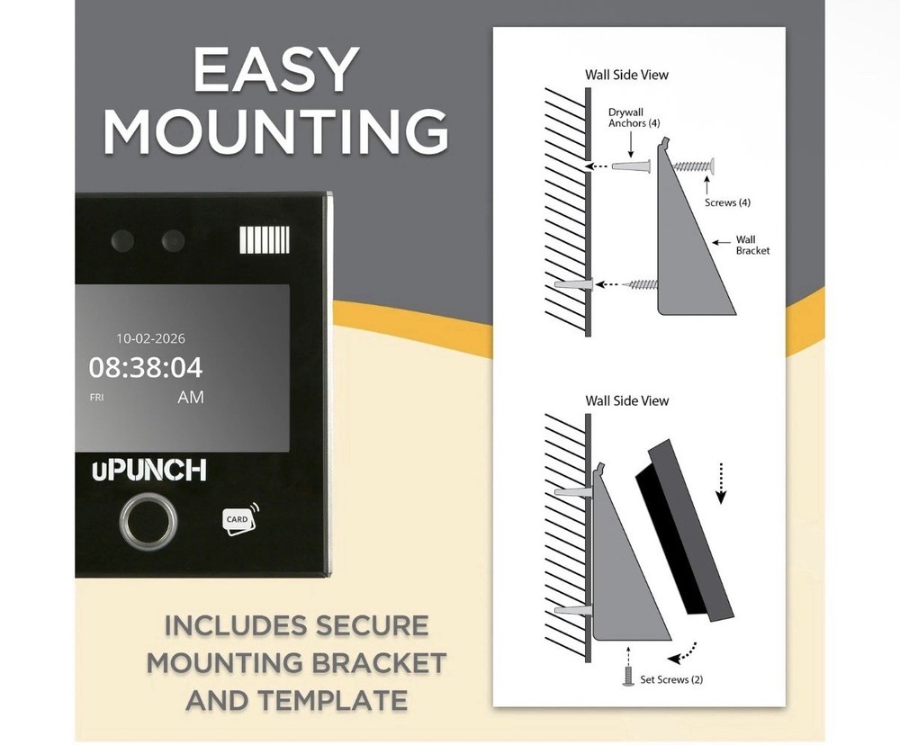 uPunch MK5000 AI Face Recognition Computerized Time Clock for Employees | Adv...