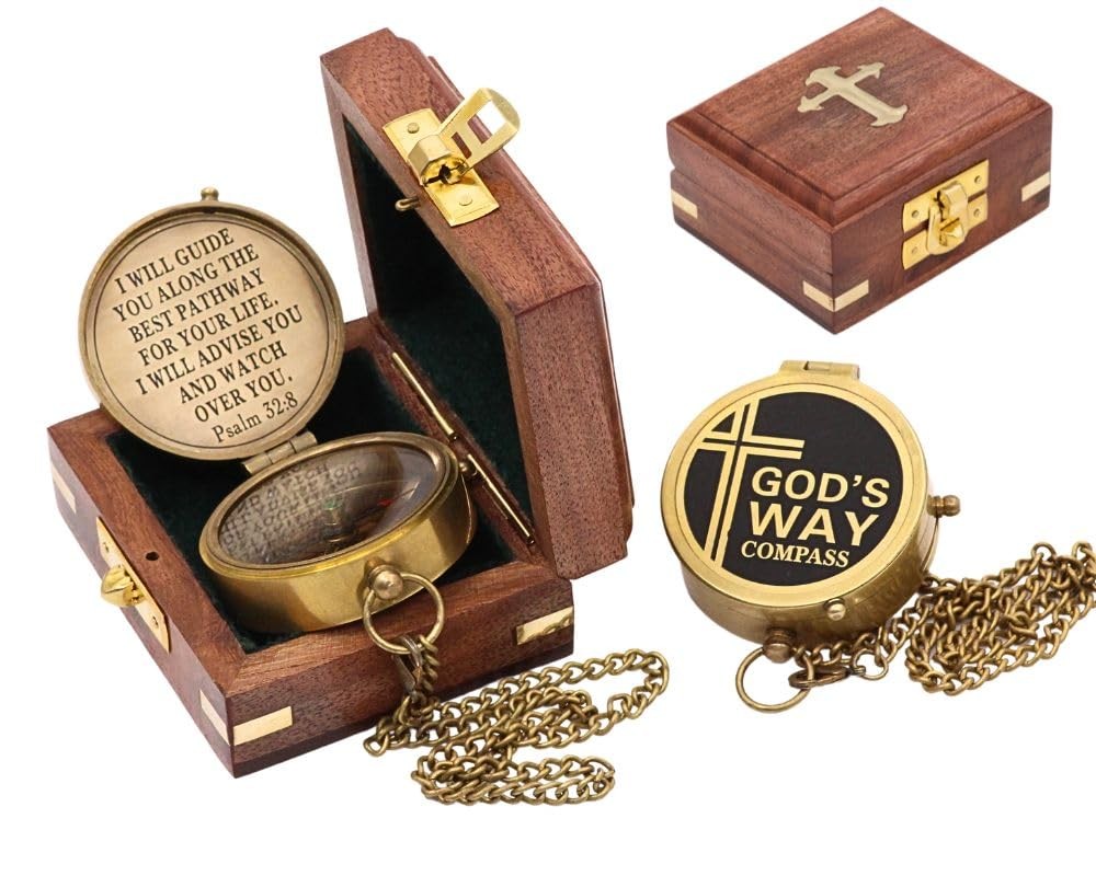 God’s Way Compass, Psalm 32:8, Solid Brass Directional Engraved Compass, Bapt...