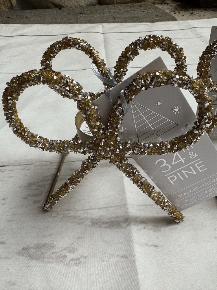 34th & Pine Gold Bow Tealight Holder Set