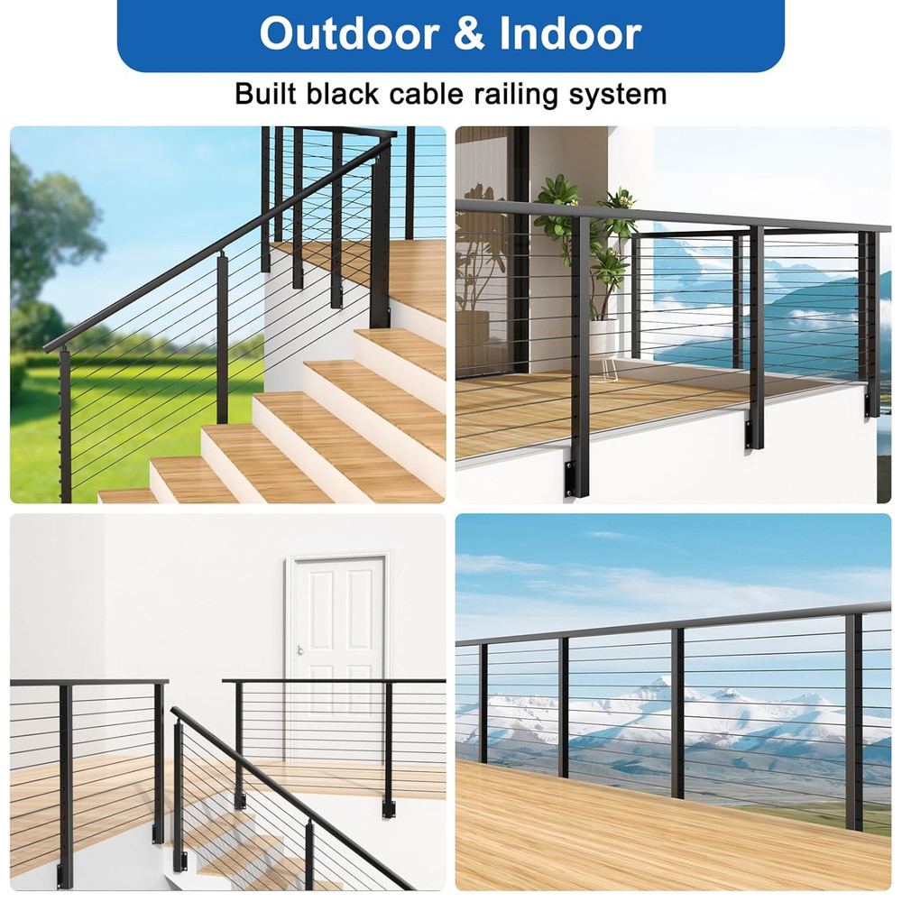 36" Side Mount Railing Post Kit with Stainless Steel Cable - 12-20Ft, 4 Pack