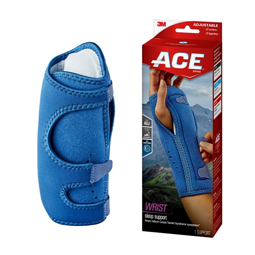 ACE™ Brand Night Wrist Sleep Support, Adjustable, Blue, 1/Pack