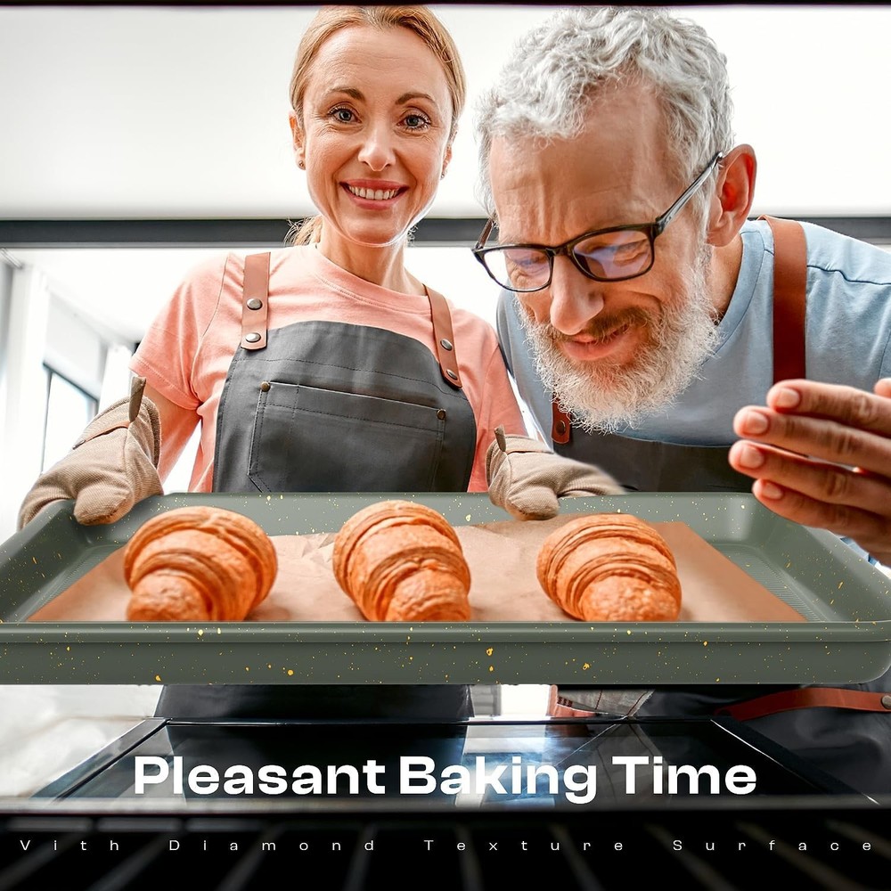 Elite 8-Piece Bakeware Set: Stackable, Nonstick Ceramic, Green Carbon Steel