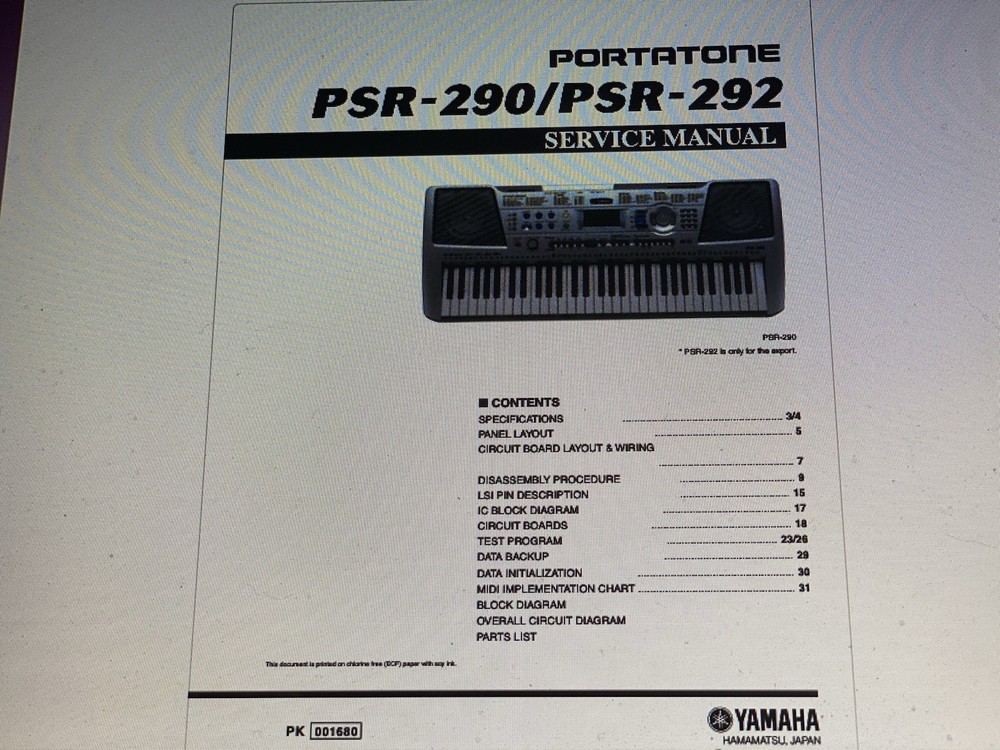 Yamaha Psr-290 Service Manual Digital