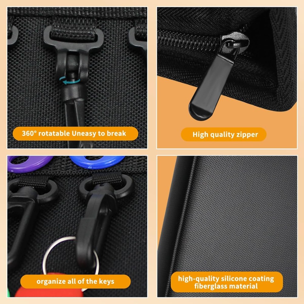 Portable Fireproof Waterproof Zippered Key Case Organizer 36 Hooks Tags Book