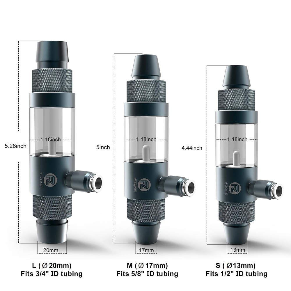 FZONE Aquarium Inline CO2 Diffuser, Fits Ø17mm – 5/8" ID Tubing, Silver