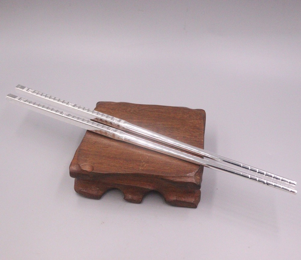 One Pair Solid 999 Pure Silver Chopsticks Household Many 福 Lucky Dinnerware