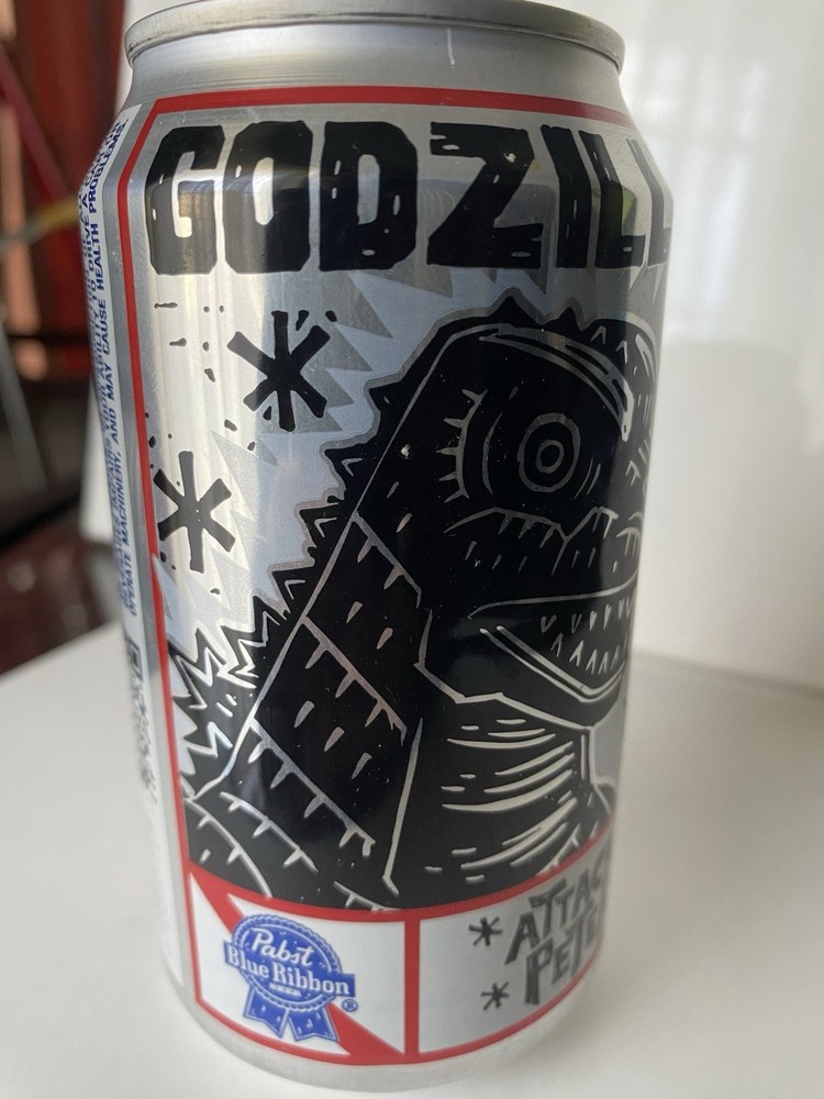 Godzilla Attack Peter PBR 12 Oz Beer Can Bottom Opened Pabst