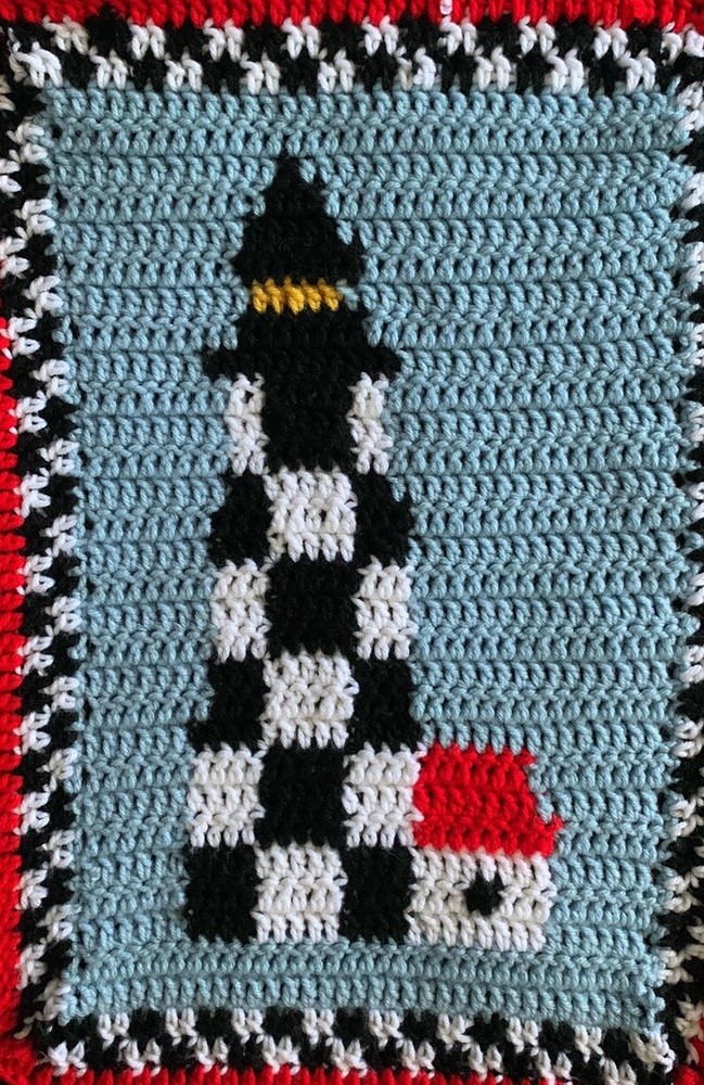 Handmade Nautical Theme Multicolored Lighthouse Patten Crochet Throw Blanket