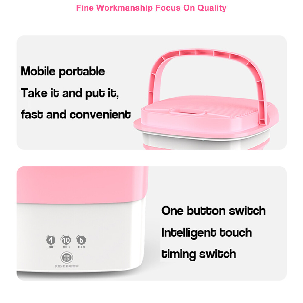 Folding Washing Machine (Pink) – US Standard Plug with Blue Light Sterilization