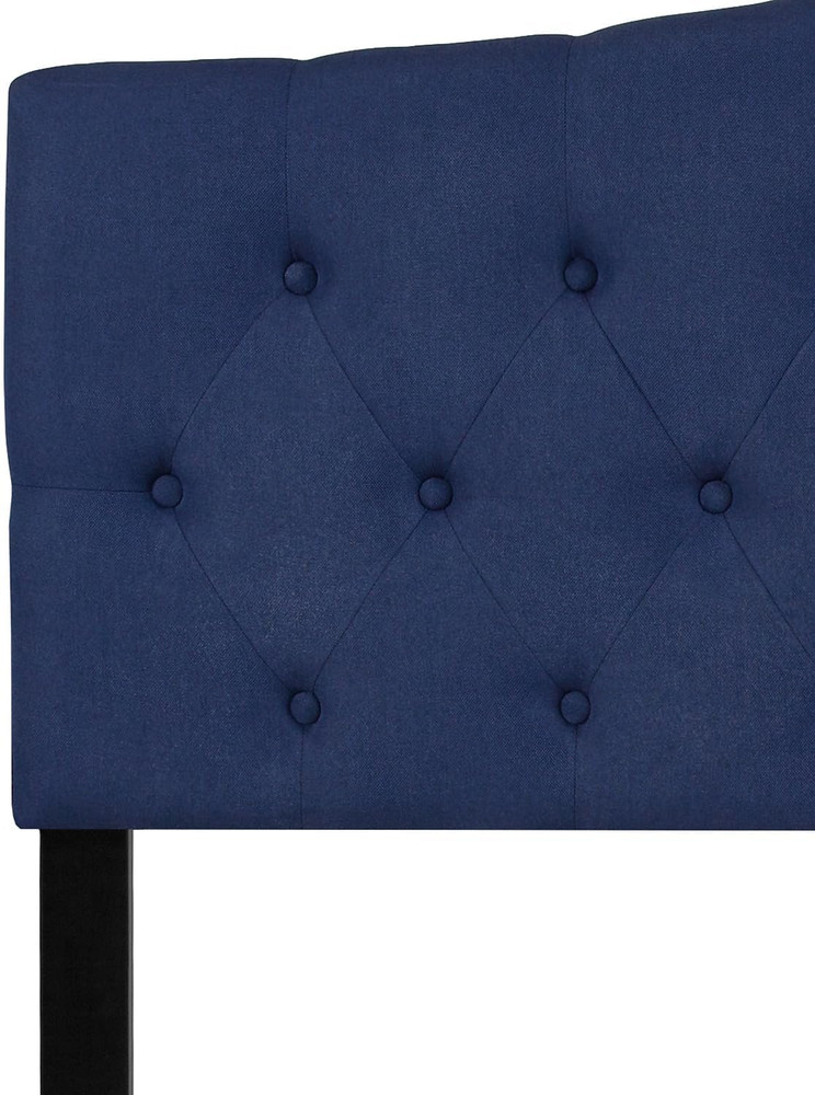 Navy Upholstered Queen Headboard with Button Tufting and Diamond Stitching
