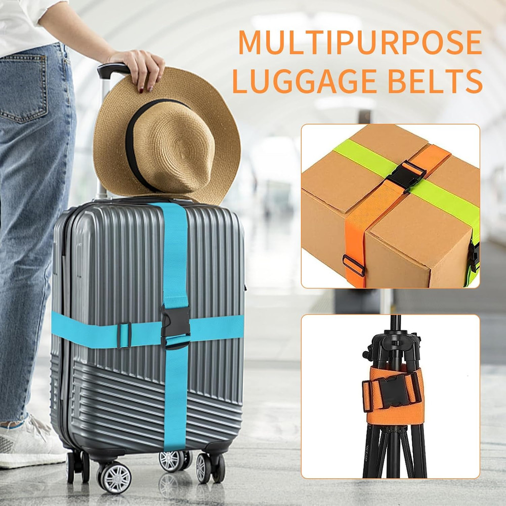 4 Pack Luggage Straps 79" Long Belts Keep Suitcase Secure While Traveling, TSA A