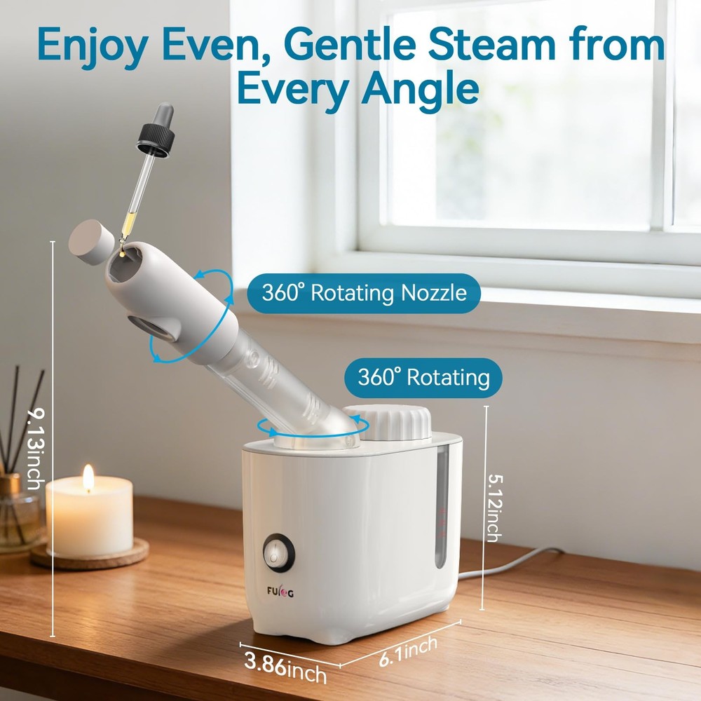 Facial Steamer Nano Ionic Face Steamer with 360° Rotating Arm, Esthetician Fa...