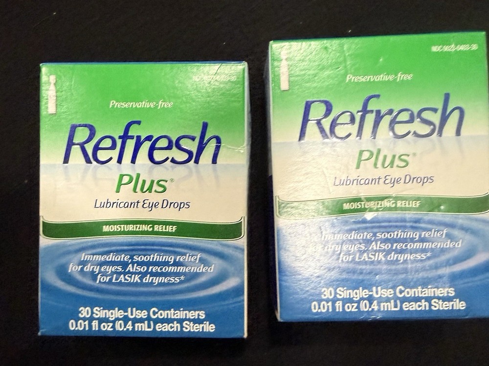 2 REFRESH Plus Lubricant Eye Drops - Moisturizing Relief- 60 Count EXP: 07/26