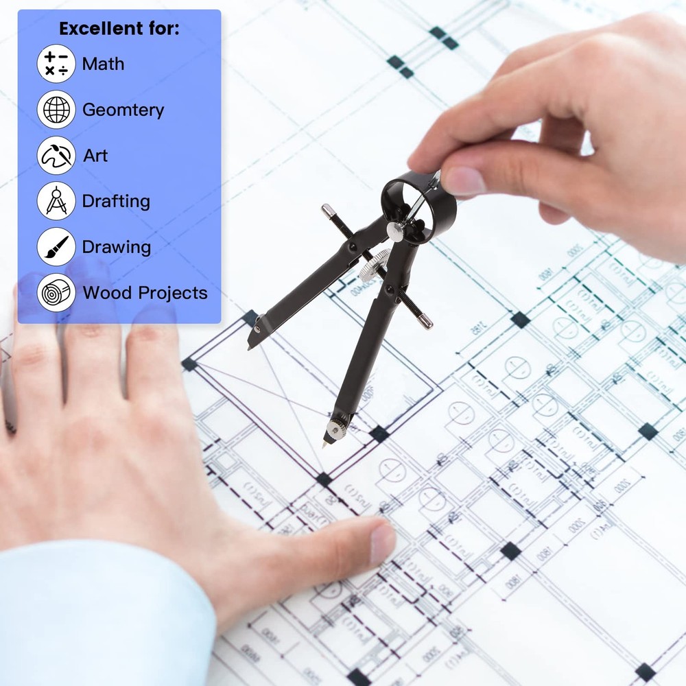 2pcs Metal Compass Set for Geometry, Drafting, Drawing, and Measuring Tools