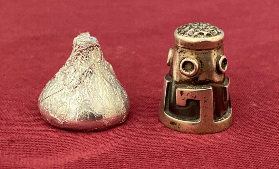 Signed Antique Brutalist Sterling Silver Sewing Thimble MCM