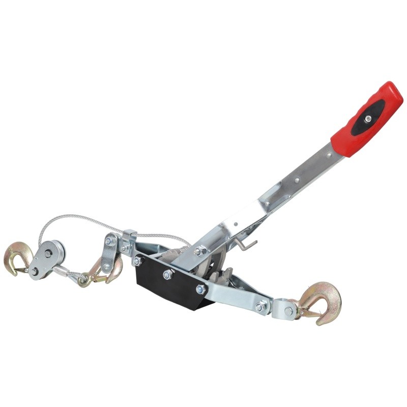 2Ton Hand Winch Puller Dual Gear 12ft Steel Cable Heavy Duty Pull Hoist 3Hooks