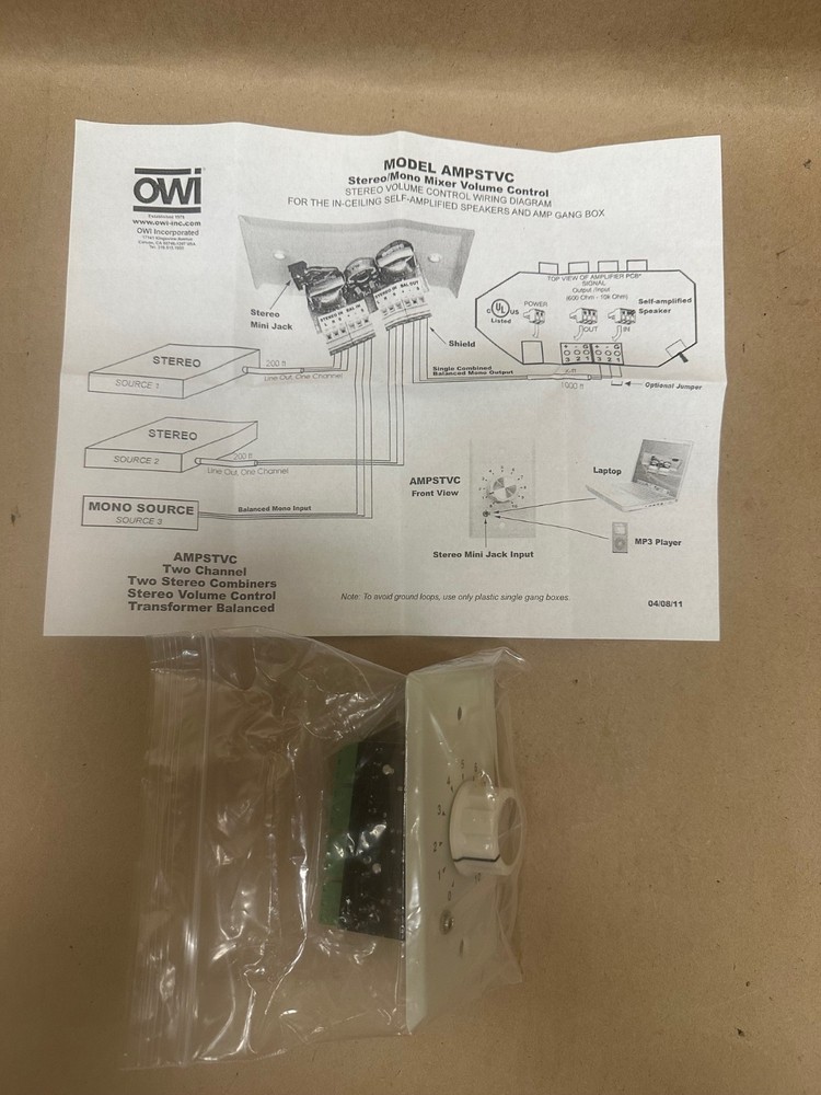 OWI AMP-STVC WHITE Stereo Volume Control Knob *NEW*