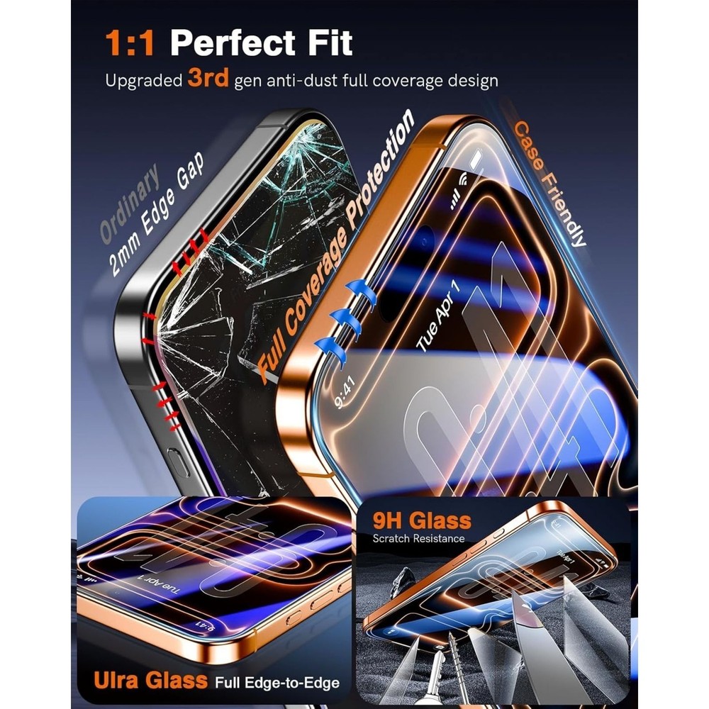2 Pack for iPhone 17 Pro Max Screen Protector Tempered Glass, Military Grade Sha