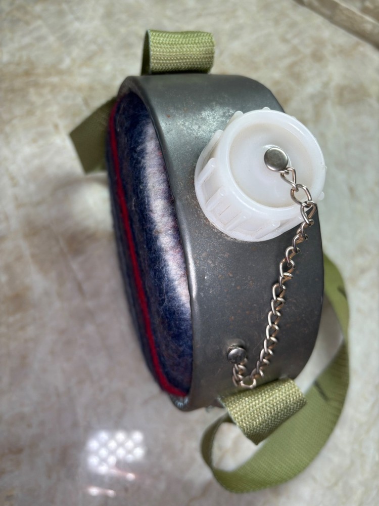 VINTAGE Wool & Galvanized Metal Canteen With Strap