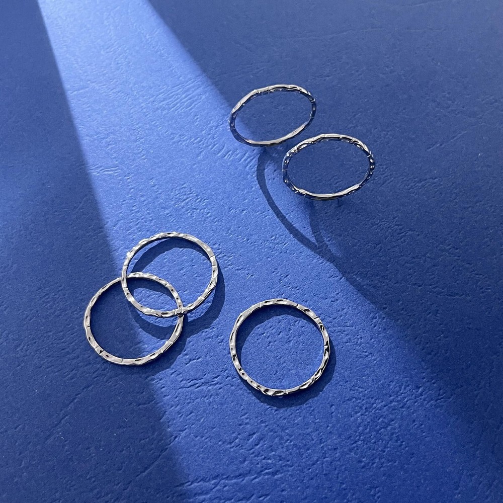 925 Sterling Silver Minimalist Hammered Textured Thin Knuckle Midi Stacking R...