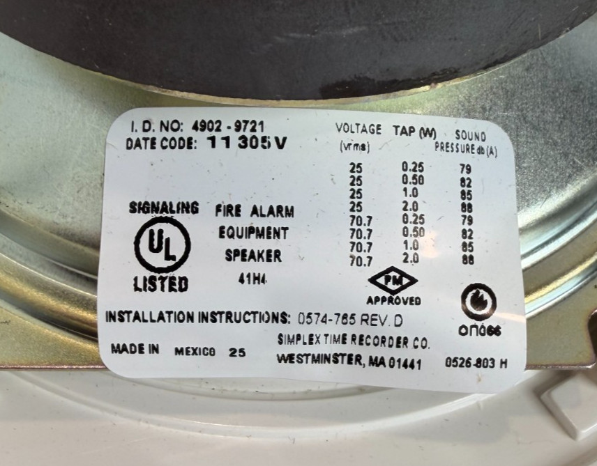 Simplex 4902-9721 Fire Alarm Speaker Ceiling White New