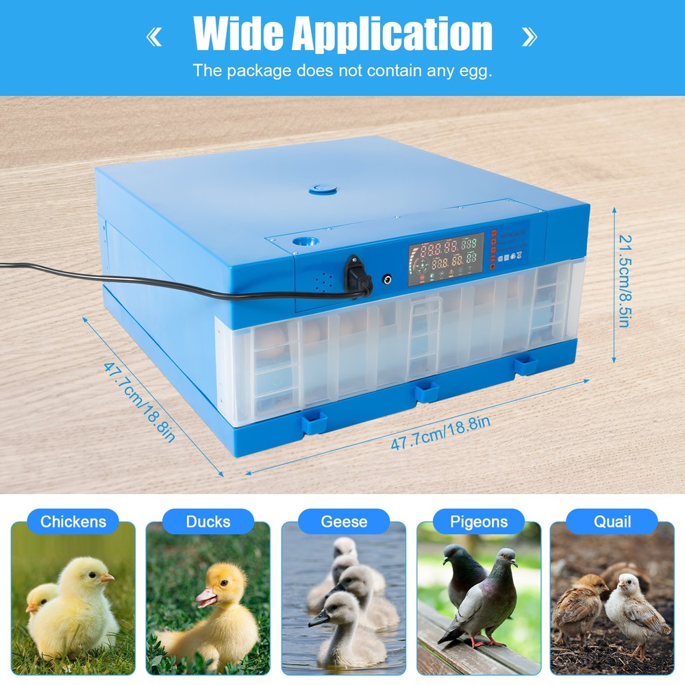 Incubator Automatic Digital Chicken Egg Hatcher 64 Eggs Temperature Control