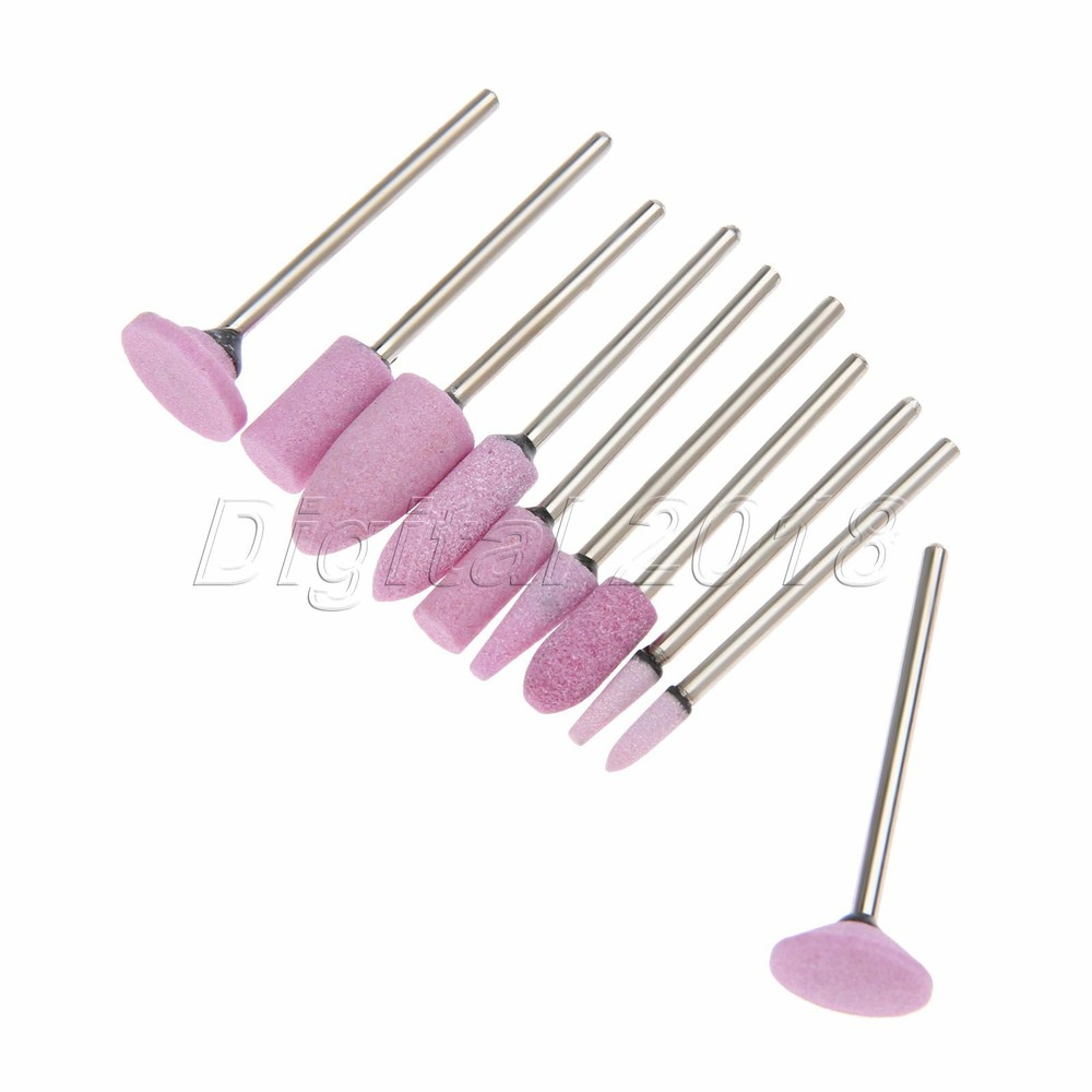 Red Corundum Mixed Shape Drill Bits Point Grinding Head Nail Tip Buffer Tool 10x