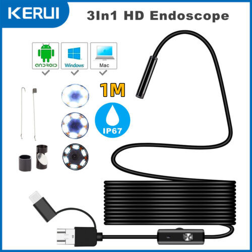 6LED USB Snake Endoscope Borescope HD Inspection Camera 3.3FT For Android Type C