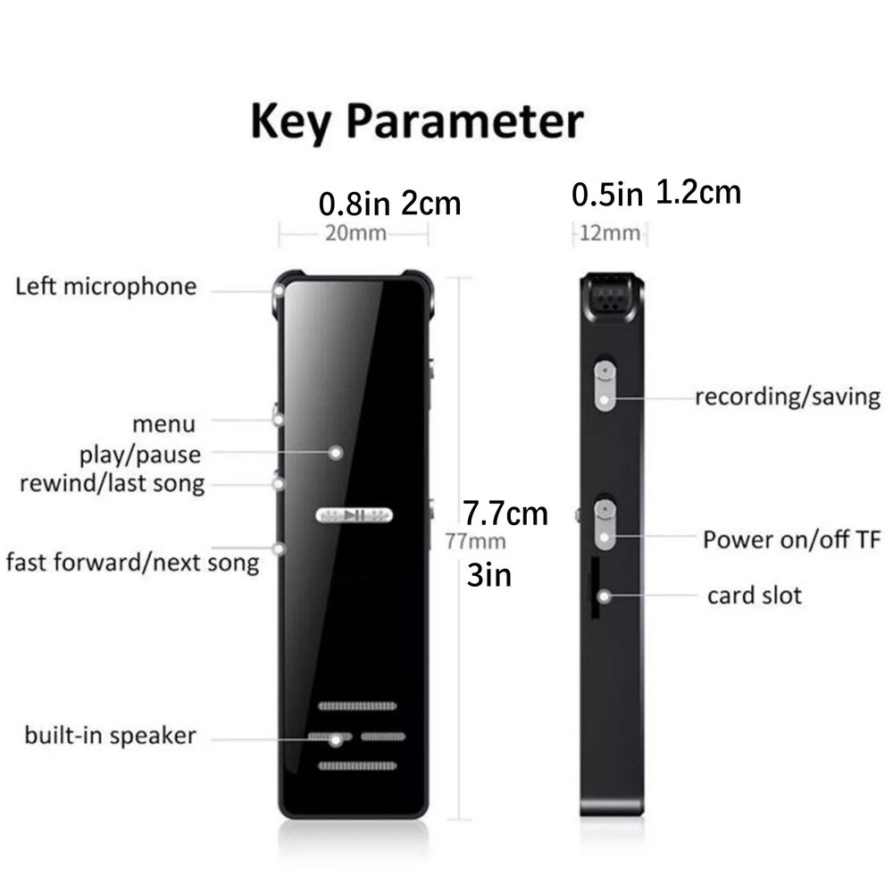 Smart Password-Protected Recorder - 128GB HD Audio Device with MP3 Player