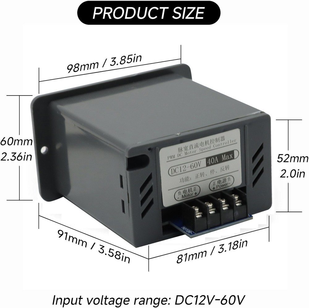 PWM DC 40A Motor Speed Controller 12V 24V 36V 48V Variable Speed Switch Reverse