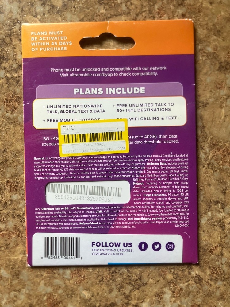 Ultra Mobile 1-Month 15GB Plan SIM Kit