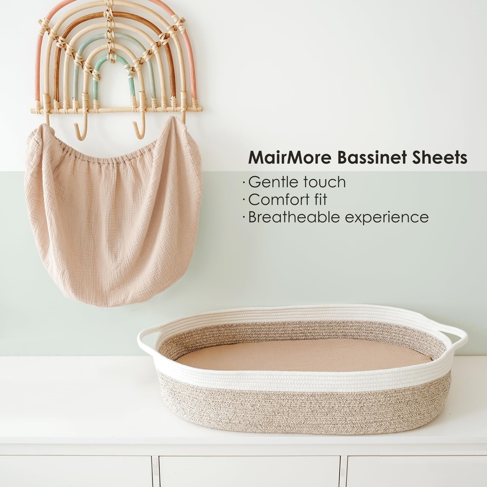 Muslin Bassinet Sheets 2 Pack Ivory & Ash Soft Cotton for Oval Rectangle Fit