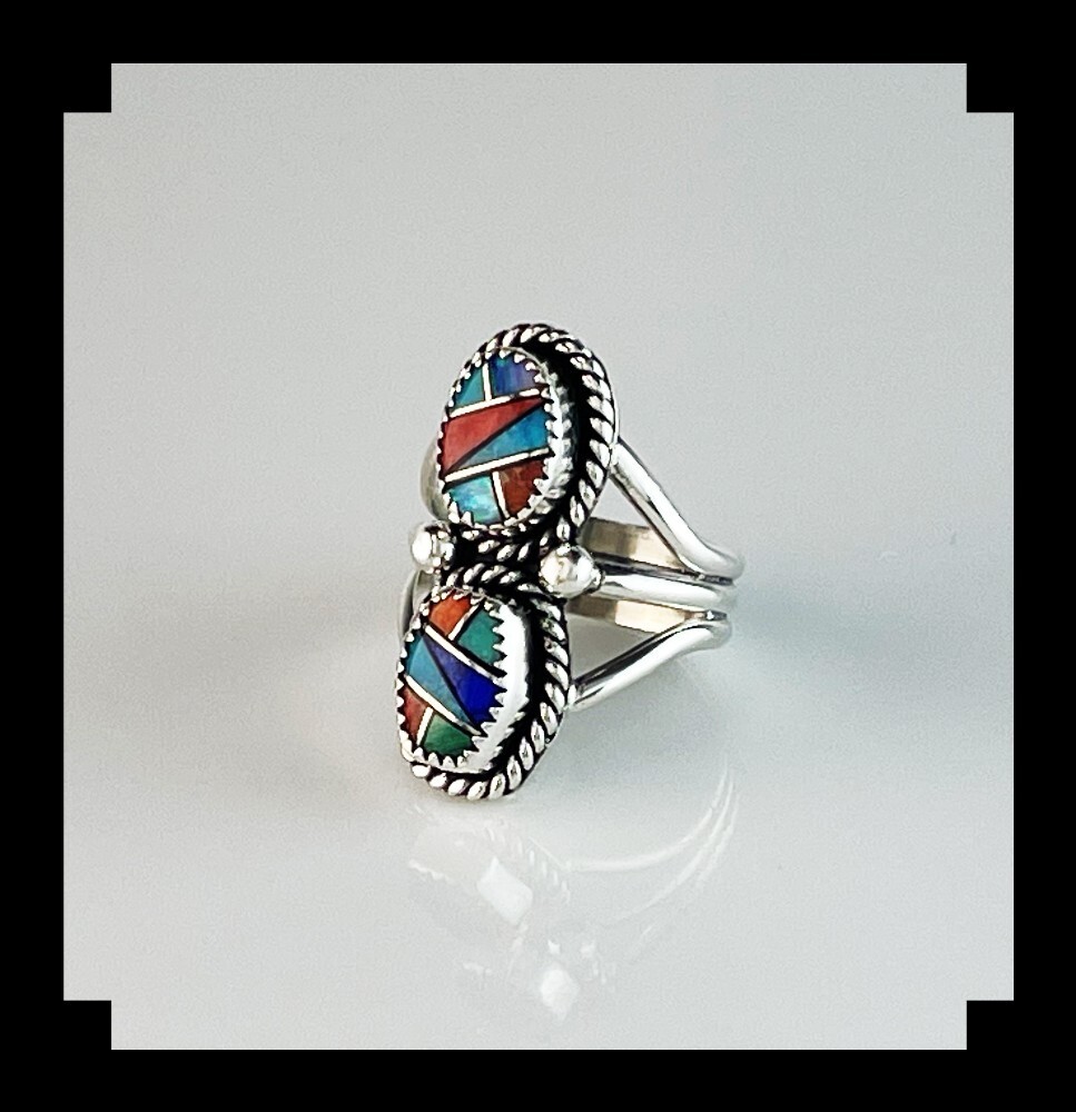 Double Stone Inlay Ring Size 6 3/4