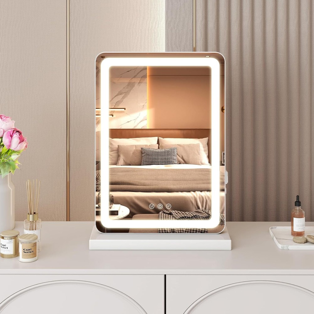 LED Vanity Mirror with Light Dimmable 3 Color Modes Makeup Mirror Aluminum Frame