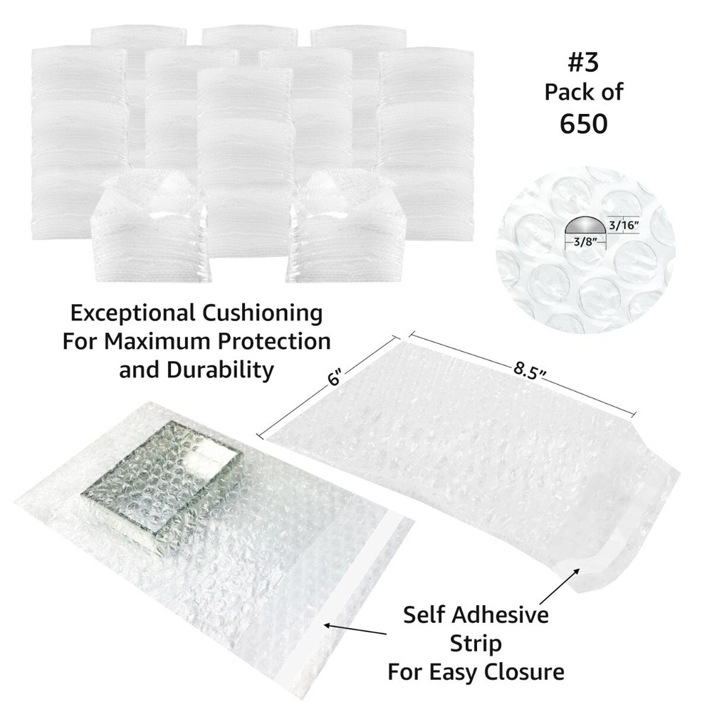 UOFFICE 650 Bubble Out Bags 6" x 8.5" Envelope