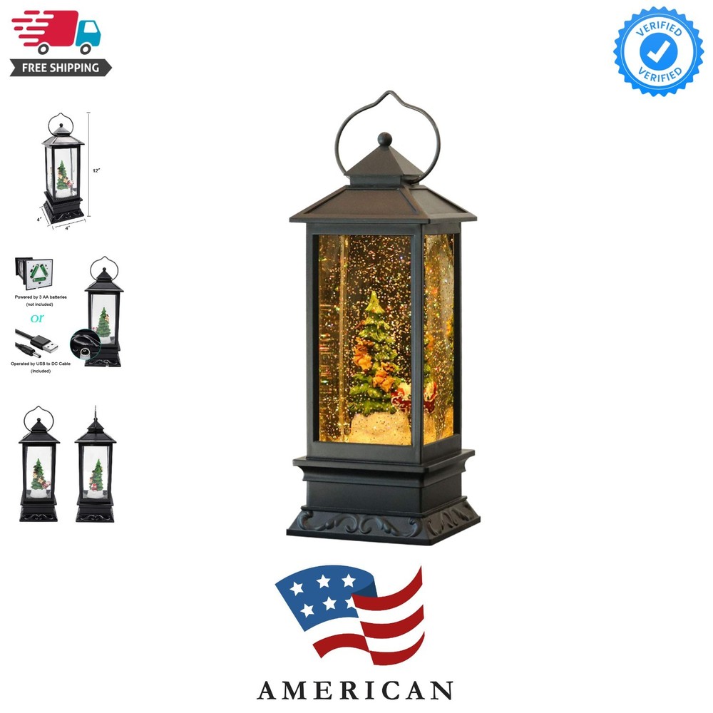 Lighted Musical Snow Globe Lantern with 6 Hour Timer, 12 Inches USB Powered &...