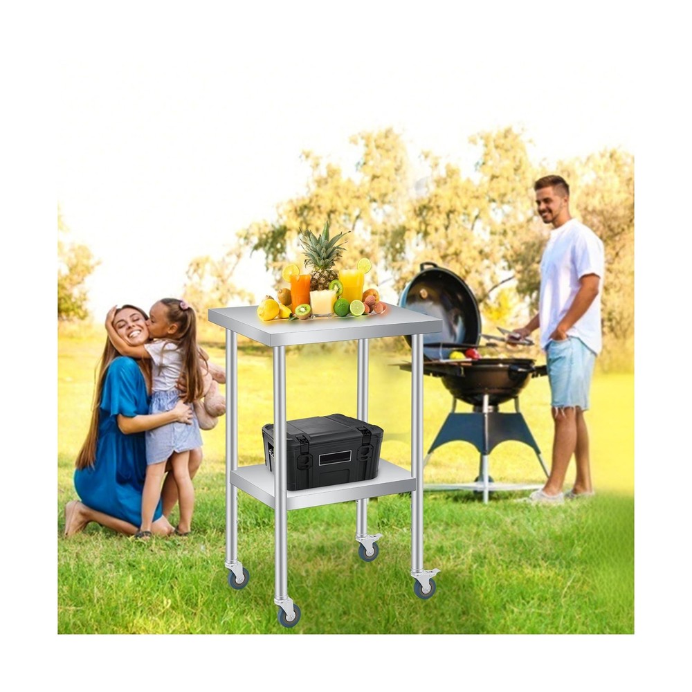 Stainless Steel Table, 24" x 14" Heavy Duty Worktable with Adjustable Undersh...