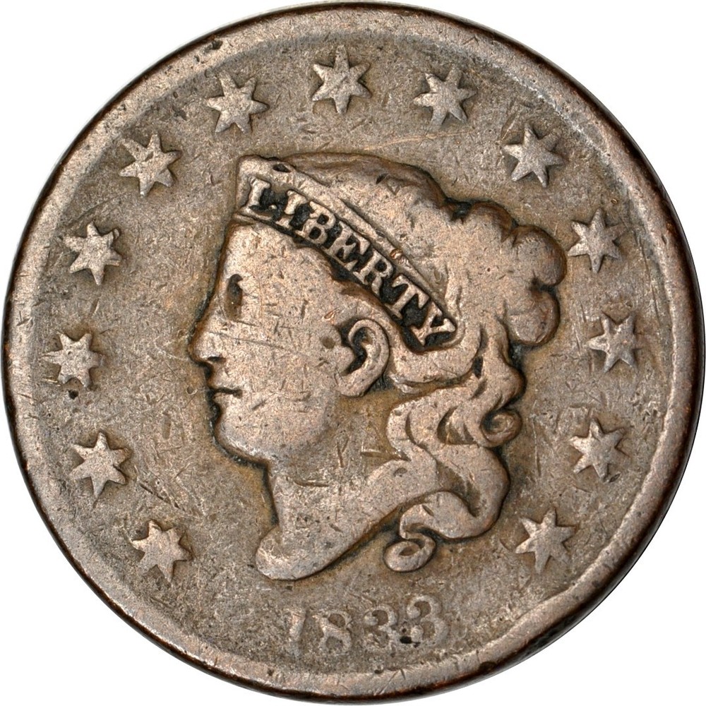 1833 1C Coronet Head Large Cent Good K19235