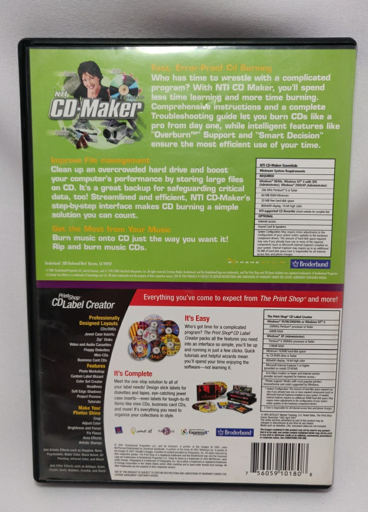 NTI CD-Maker Essentials / The Print Shop CD Label Creator MS/Win USED